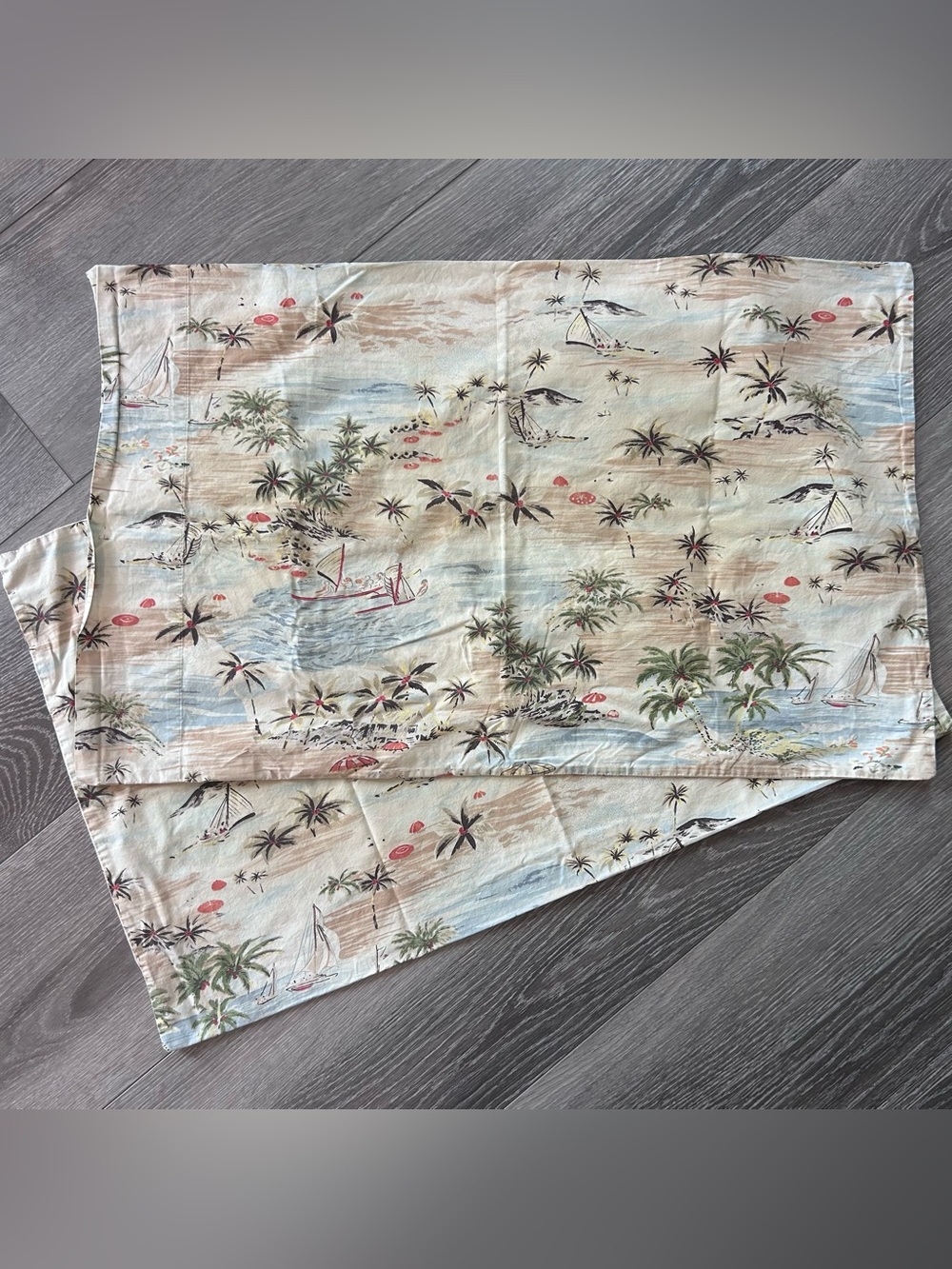 Pottery Barn Cotton Tropical Beach Palm Tree Pillowcases Standard Size Set Of 2